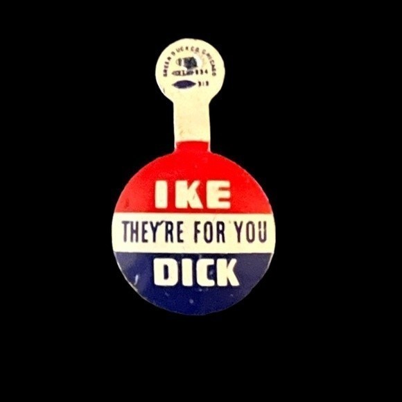 Vintage Ike 1956 Presidential Campaign Litho Tin‎ Tab Button - Picture 1 of 1